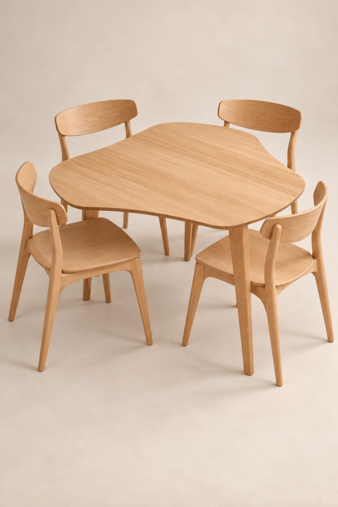 Обеденный комплект All in Wood «Флоу + Норди» из массива бука — стол и четыре деревянных стула